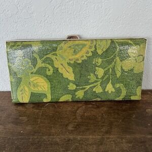 VTG‎ Green Floral Retro Clutch Purse Handbag Silver Metal Frame And Clasp EUC